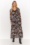 Lightweight Long Dress with Triangle Neckline and Slits