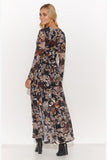 Lightweight Long Dress with Triangle Neckline and Slits
