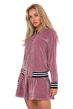 Velour Long-Sleeved Bomber Sweatshirt with Zipper