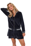 Velour Long-Sleeved Bomber Sweatshirt with Zipper