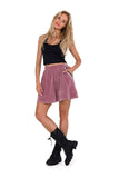Pleated Velour Mini Skirt with Slip Pockets