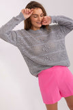 Openwork Casual Sweater with Long Sleeves and Round Neckline