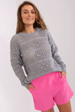 Openwork Casual Sweater with Long Sleeves and Round Neckline