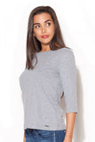 Elegant 3/4 Sleeve Boat Neck Blouse with Bow Detail