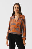 Elegant Printed Satin Blouse with Envelope Cut and Cuffs