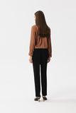 Elegant Printed Satin Blouse with Envelope Cut and Cuffs