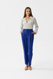 Elegant Printed Satin Blouse with Envelope Cut and Cuffs