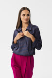 Elegant Printed Satin Blouse with Envelope Cut and Cuffs