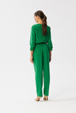 Elegant One-Piece Jumpsuit with Slit Neckline and Pockets