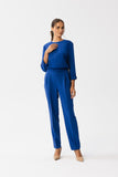 Elegant One-Piece Jumpsuit with Slit Neckline and Pockets