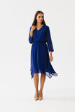 Chiffon Asymmetrical Hem Dress with V-Neckline