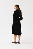 Chic Collared Dress with Button Closure and Waist Pleats