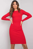 Pencil Cut Dress with Long Sleeves and Round Neckline