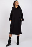 Casual Midi Hooded Dress with Pockets and Zipper Detail