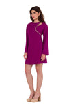 Elegant Teardrop Neckline Midi Dress with Decorative Trim