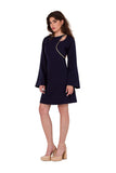 Elegant Teardrop Neckline Dress with Decorative Trim