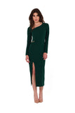 Asymmetrical Midi Dress with Slit and Decorative Chain
