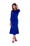 Elegant 3/4 Length Satin Midi Dress with Kimono Sleeves