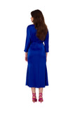 Elegant 3/4 Length Satin Midi Dress with Kimono Sleeves