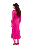 Elegant Satin Midi Dress with Kimono Sleeves and Belt