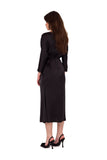 Elegant 3/4 Length Satin Midi Dress with Kimono Sleeves