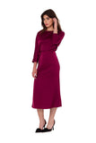 Elegant Satin Midi Dress with Kimono Sleeves and Belt