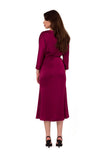 Elegant Satin Midi Dress with Kimono Sleeves and Belt