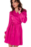 Elegant Satin Envelope Dress with Long Sleeves
