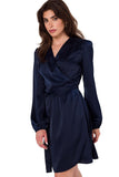 Elegant Satin Mini Dress with Envelope Cut and Long Sleeves