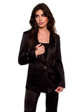 Elegant Satin Jacket with Padded Collar and Button Closure