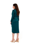 Elegant Satin Overlap Neckline Dress with Asymmetrical Skirt