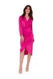 Elegant Satin Dress with Asymmetrical Skirt and Long Sleeves