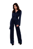 Elegant Satin One-Piece Jumpsuit with Tied Belt