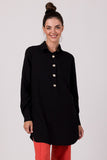 Elegant Loose-Fit Tunic with Pocket and Button Cuffs