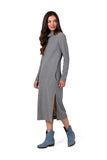 Elegant Midi Dress with Pockets and High Collar Style