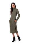 Elegant Midi Dress with Pockets & High Collar Style
