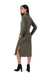 Elegant Midi Dress with Pockets & High Collar Style