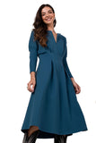Elegant Batwing Sleeve Dress with Pockets and Split Neckline