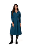 Elegant Batwing Sleeve Dress with Pockets and Split Neckline