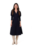 Elegant Batwing Sleeve Dress with Pockets and Split Neckline