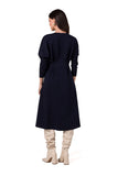 Elegant Batwing Sleeve Dress with Pockets and Split Neckline