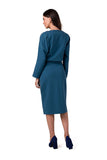Elegant Midi Dress with Kimono Top and Waist Tie Belt