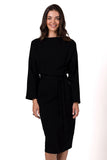 Elegant Midi Dress with Kimono Top and Waist Tie