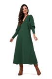Chic Knitted Maxi Dress with Long Sleeves and V-Neck