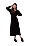 Stylish Knitted Maxi Dress with V-Neck and Long Sleeves