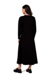 Stylish Knitted Maxi Dress with V-Neck and Long Sleeves