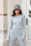 Fashionable Ribbed Blouse with Extended Sleeves