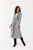 Waist-Tied Wool Coat with Pockets and Back Slit
