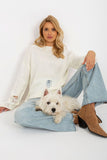 Elegant Boat Neck Casual Sweater with Unique Holes Design