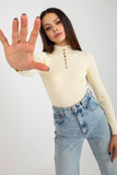 Elegant Turtleneck Blouse with Ribbed Fabric and Zircons